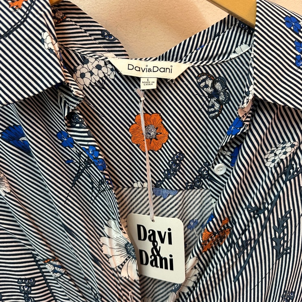 DAVI & DANI Blue and Orange Floral Midi Dress - Picture 3 of 4